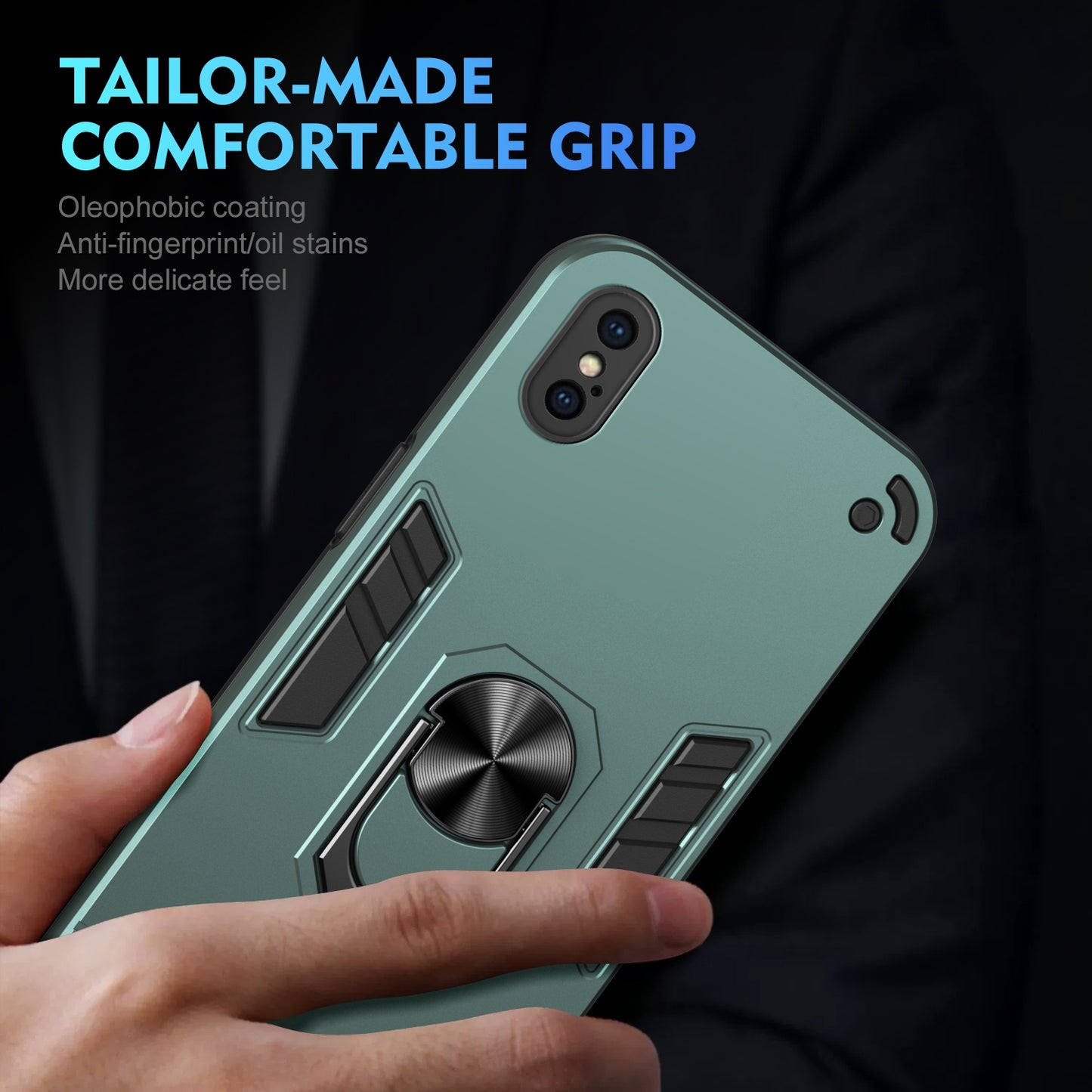 Apple iPhone XS Shockproof Metal Ring Holder Phone Case with 360 degrees Rotating Kickstand, Ultra Slim Protective Cover, Raised Camera Guard, PC Silicone Armour Shell, Anti-Scratch Back & Edge Protection