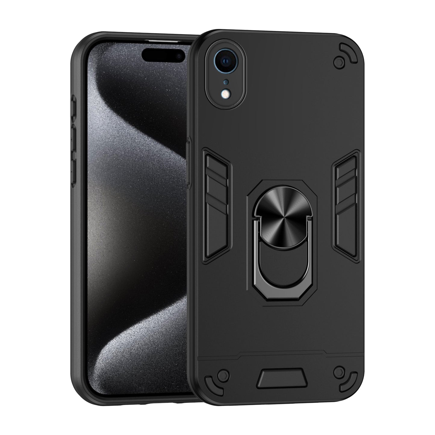 Apple iPhone XR Shockproof Metal Ring Holder Phone Case with 360 degrees Rotating Kickstand, Ultra Slim Protective Cover, Raised Camera Guard, PC Silicone Armour Shell, Anti-Scratch Back & Edge Protection
