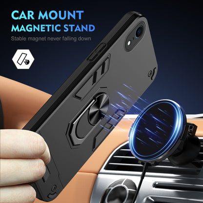 Apple iPhone XR Shockproof Metal Ring Holder Phone Case with 360 degrees Rotating Kickstand, Ultra Slim Protective Cover, Raised Camera Guard, PC Silicone Armour Shell, Anti-Scratch Back & Edge Protection
