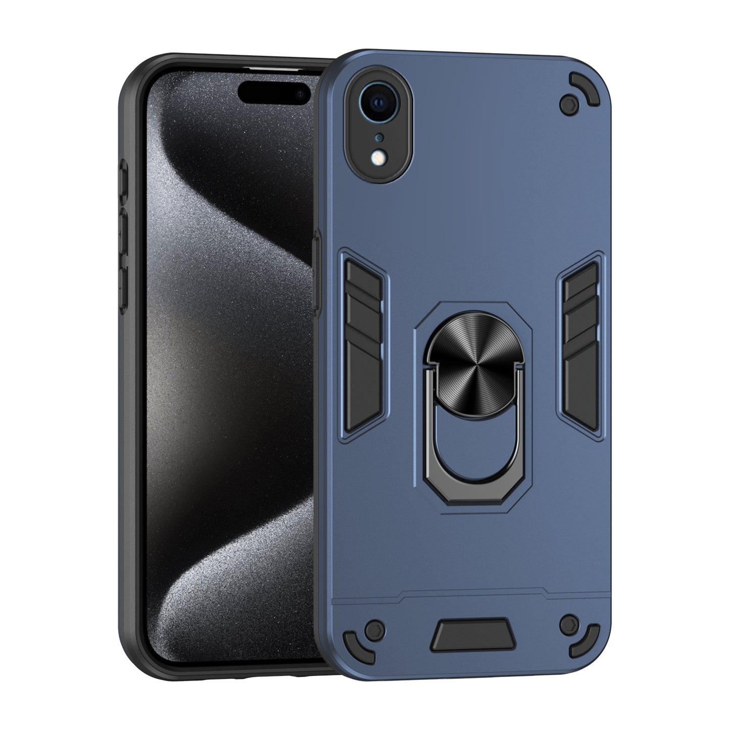 Apple iPhone XR Shockproof Metal Ring Holder Phone Case with 360 degrees Rotating Kickstand, Ultra Slim Protective Cover, Raised Camera Guard, PC Silicone Armour Shell, Anti-Scratch Back & Edge Protection