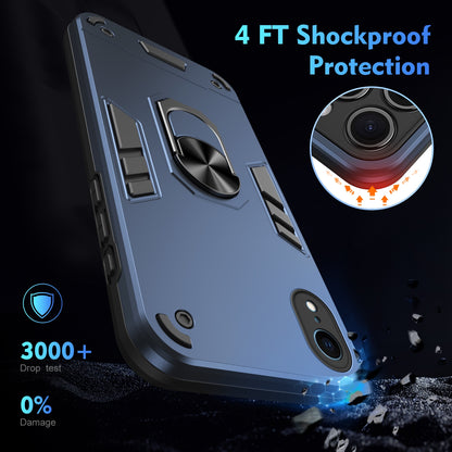 Apple iPhone XR Shockproof Metal Ring Holder Phone Case with 360 degrees Rotating Kickstand, Ultra Slim Protective Cover, Raised Camera Guard, PC Silicone Armour Shell, Anti-Scratch Back & Edge Protection