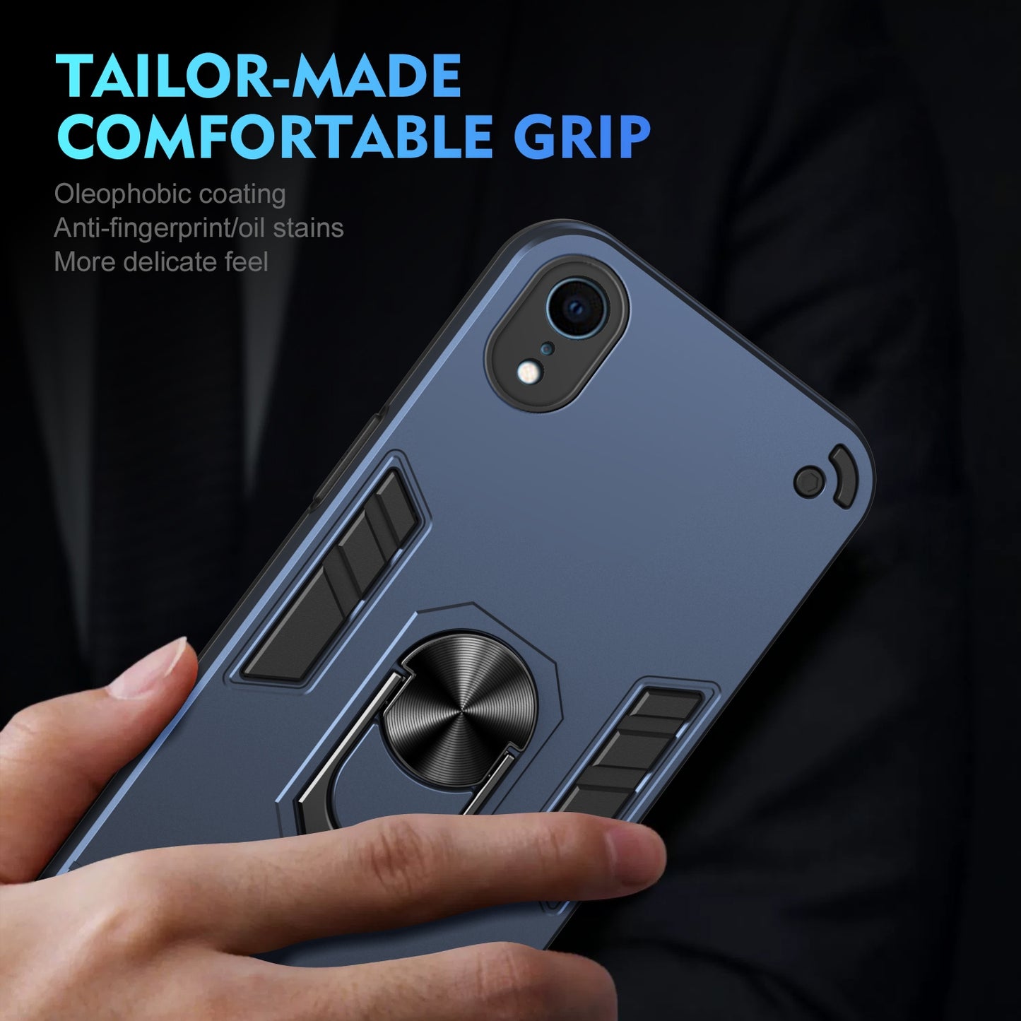 Apple iPhone XR Shockproof Metal Ring Holder Phone Case with 360 degrees Rotating Kickstand, Ultra Slim Protective Cover, Raised Camera Guard, PC Silicone Armour Shell, Anti-Scratch Back & Edge Protection