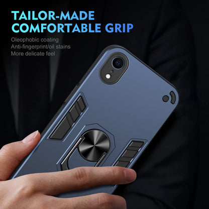 Apple iPhone XR Shockproof Metal Ring Holder Phone Case with 360 degrees Rotating Kickstand, Ultra Slim Protective Cover, Raised Camera Guard, PC Silicone Armour Shell, Anti-Scratch Back & Edge Protection