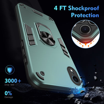 Apple iPhone XR Shockproof Metal Ring Holder Phone Case with 360 degrees Rotating Kickstand, Ultra Slim Protective Cover, Raised Camera Guard, PC Silicone Armour Shell, Anti-Scratch Back & Edge Protection