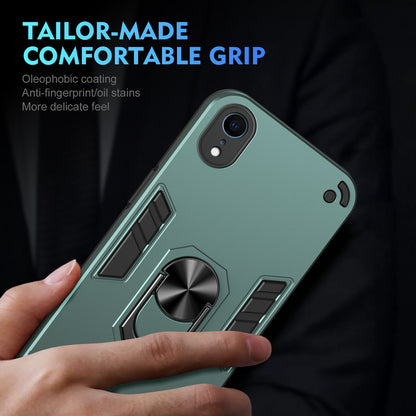 Apple iPhone XR Shockproof Metal Ring Holder Phone Case with 360 degrees Rotating Kickstand, Ultra Slim Protective Cover, Raised Camera Guard, PC Silicone Armour Shell, Anti-Scratch Back & Edge Protection