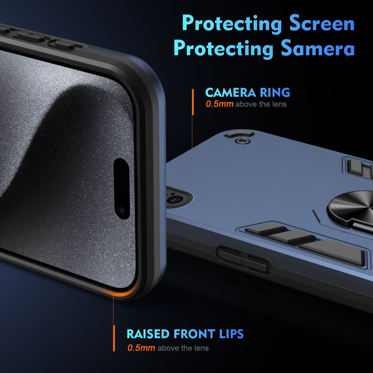 Apple iPhone XS Max Shockproof Metal Ring Holder Phone Case with 360 degrees Rotating Kickstand, Ultra Slim Protective Cover, Raised Camera Guard, PC Silicone Armour Shell, Anti-Scratch Back & Edge Protection