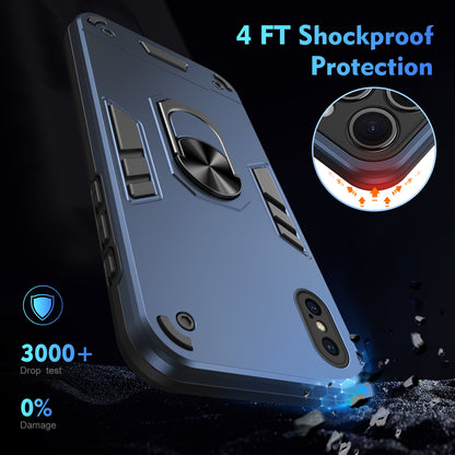 Apple iPhone XS Max Shockproof Metal Ring Holder Phone Case with 360 degrees Rotating Kickstand, Ultra Slim Protective Cover, Raised Camera Guard, PC Silicone Armour Shell, Anti-Scratch Back & Edge Protection