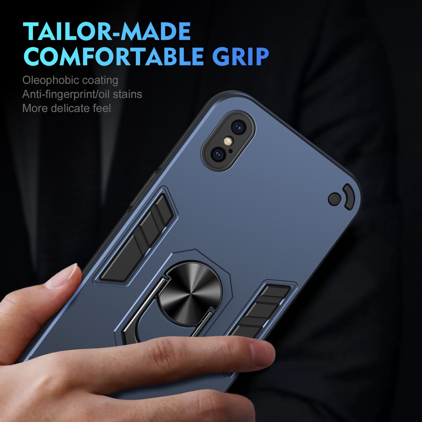 Apple iPhone XS Max Shockproof Metal Ring Holder Phone Case with 360 degrees Rotating Kickstand, Ultra Slim Protective Cover, Raised Camera Guard, PC Silicone Armour Shell, Anti-Scratch Back & Edge Protection