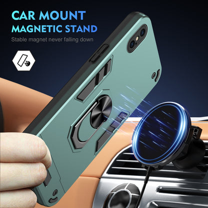 Apple iPhone XS Max Shockproof Metal Ring Holder Phone Case with 360 degrees Rotating Kickstand, Ultra Slim Protective Cover, Raised Camera Guard, PC Silicone Armour Shell, Anti-Scratch Back & Edge Protection