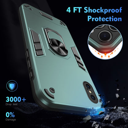 Apple iPhone XS Max Shockproof Metal Ring Holder Phone Case with 360 degrees Rotating Kickstand, Ultra Slim Protective Cover, Raised Camera Guard, PC Silicone Armour Shell, Anti-Scratch Back & Edge Protection
