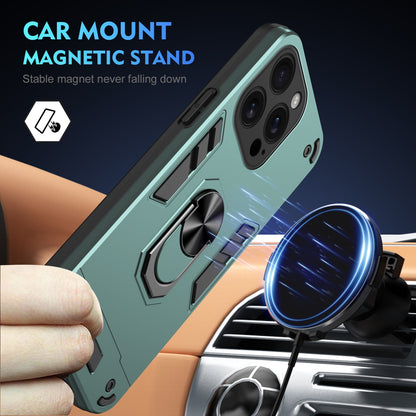 Apple iPhone 16 Pro Max Shockproof Metal Ring Holder Phone Case with 360 degrees Rotating Kickstand, Ultra Slim Protective Cover, Raised Camera Guard, PC Silicone Armour Shell, Anti-Scratch Back & Edge Protection