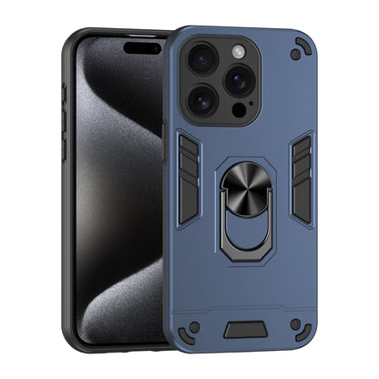 Apple iPhone 16 Pro Shockproof Metal Ring Holder Phone Case with 360 degrees Rotating Kickstand, Ultra Slim Protective Cover, Raised Camera Guard, PC Silicone Armour Shell, Anti-Scratch Back & Edge Protection