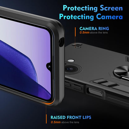 Apple iPhone 17 Shockproof Metal Ring Holder Phone Case with 360 degrees Rotating Kickstand, Ultra Slim Protective Cover, Raised Camera Guard, PC Silicone Armour Shell, Anti-Scratch Back & Edge Protection
