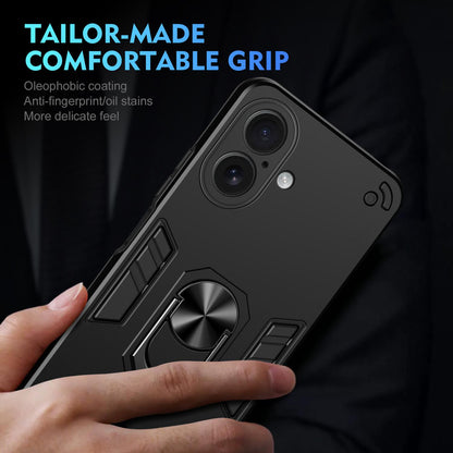 Apple iPhone 17 Shockproof Metal Ring Holder Phone Case with 360 degrees Rotating Kickstand, Ultra Slim Protective Cover, Raised Camera Guard, PC Silicone Armour Shell, Anti-Scratch Back & Edge Protection