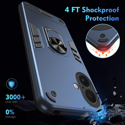 Apple iPhone 17 Shockproof Metal Ring Holder Phone Case with 360 degrees Rotating Kickstand, Ultra Slim Protective Cover, Raised Camera Guard, PC Silicone Armour Shell, Anti-Scratch Back & Edge Protection