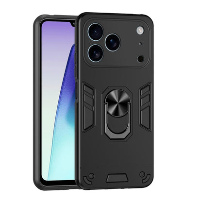 Apple iPhone 17 Pro Shockproof Metal Ring Holder Phone Case with 360 degrees Rotating Kickstand, Ultra Slim Protective Cover, Raised Camera Guard, PC Silicone Armour Shell, Anti-Scratch Back & Edge Protection