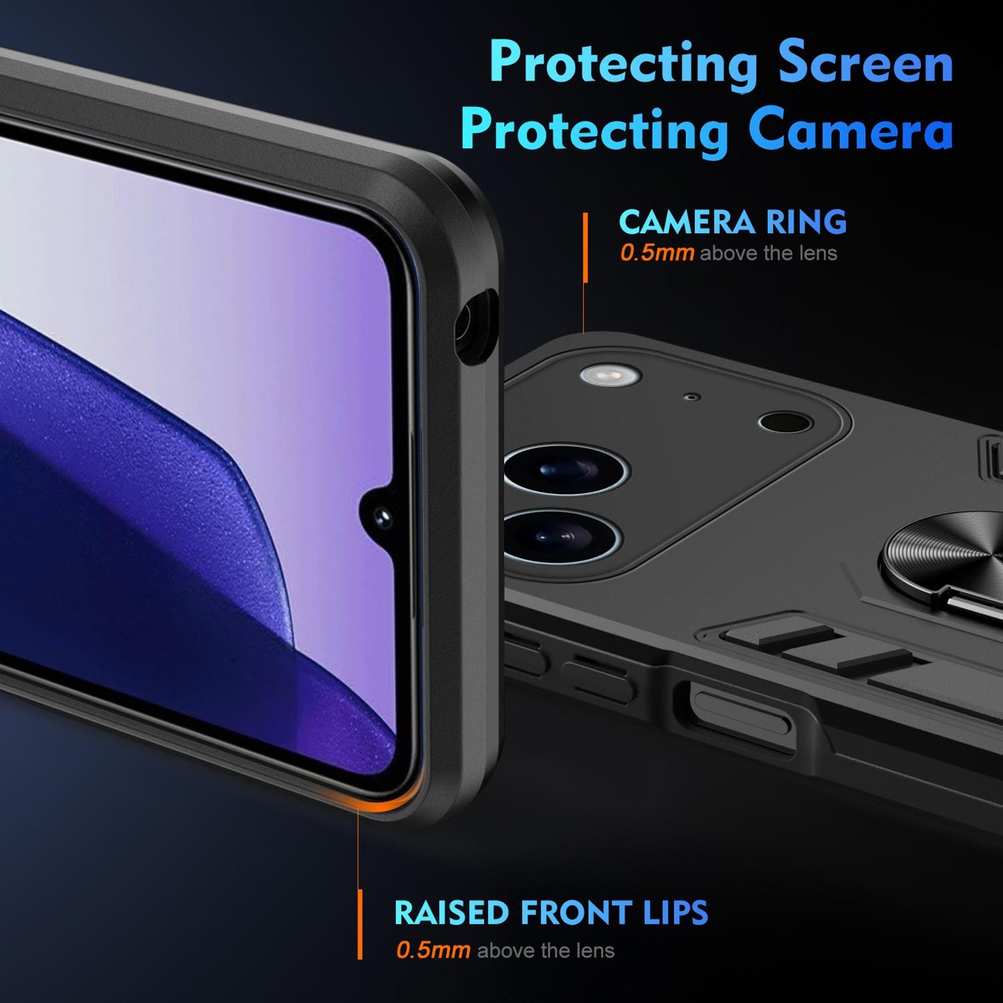 Apple iPhone 17 Pro Shockproof Metal Ring Holder Phone Case with 360 degrees Rotating Kickstand, Ultra Slim Protective Cover, Raised Camera Guard, PC Silicone Armour Shell, Anti-Scratch Back & Edge Protection
