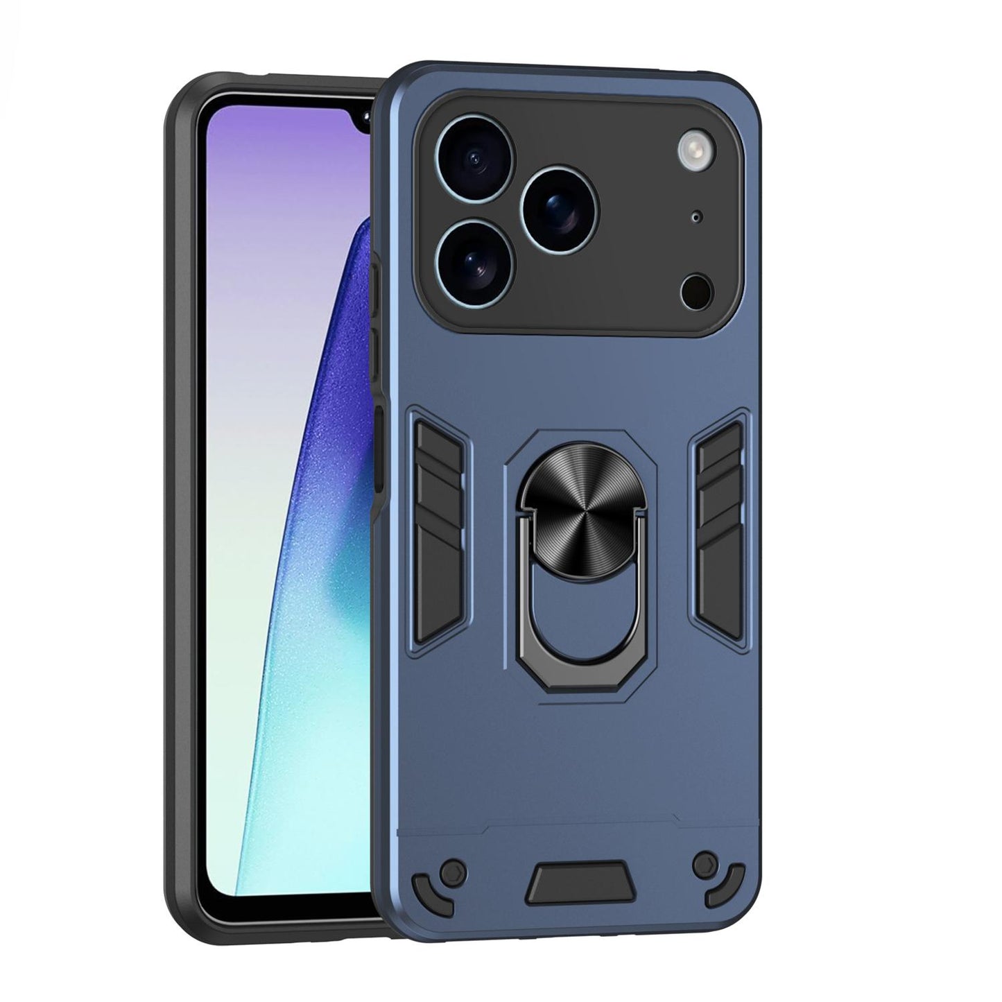Apple iPhone 17 Pro Shockproof Metal Ring Holder Phone Case with 360 degrees Rotating Kickstand, Ultra Slim Protective Cover, Raised Camera Guard, PC Silicone Armour Shell, Anti-Scratch Back & Edge Protection