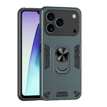 Apple iPhone 17 Pro Shockproof Metal Ring Holder Phone Case with 360 degrees Rotating Kickstand, Ultra Slim Protective Cover, Raised Camera Guard, PC Silicone Armour Shell, Anti-Scratch Back & Edge Protection