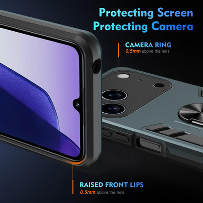 Apple iPhone 17 Pro Shockproof Metal Ring Holder Phone Case with 360 degrees Rotating Kickstand, Ultra Slim Protective Cover, Raised Camera Guard, PC Silicone Armour Shell, Anti-Scratch Back & Edge Protection