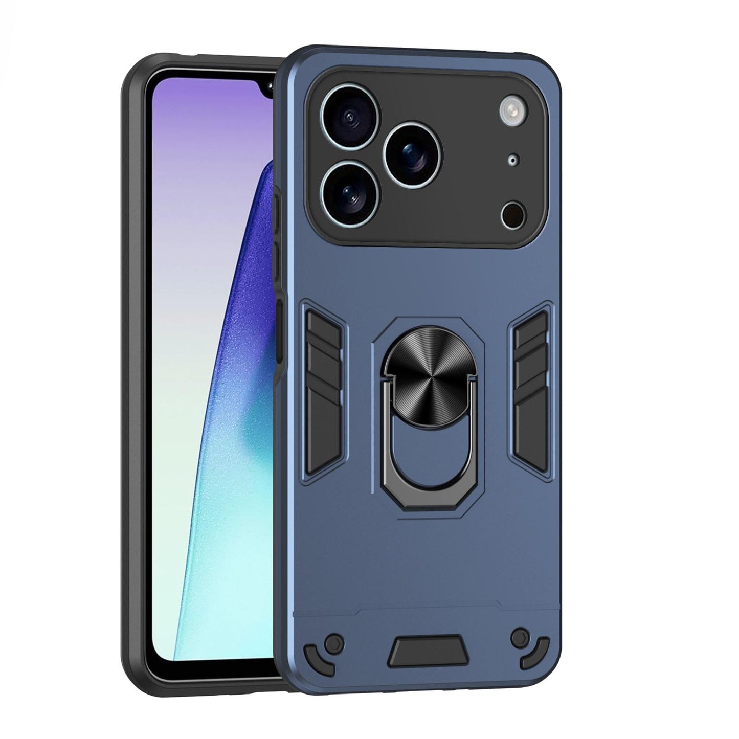 Apple iPhone 17 Pro Max Shockproof Metal Ring Holder Phone Case with 360 degrees Rotating Kickstand, Ultra Slim Protective Cover, Raised Camera Guard, PC Silicone Armour Shell, Anti-Scratch Back & Edge Protection
