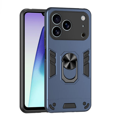 Apple iPhone 17 Pro Max Shockproof Metal Ring Holder Phone Case with 360 degrees Rotating Kickstand, Ultra Slim Protective Cover, Raised Camera Guard, PC Silicone Armour Shell, Anti-Scratch Back & Edge Protection