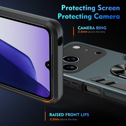 Apple iPhone 17 Pro Max Shockproof Metal Ring Holder Phone Case with 360 degrees Rotating Kickstand, Ultra Slim Protective Cover, Raised Camera Guard, PC Silicone Armour Shell, Anti-Scratch Back & Edge Protection