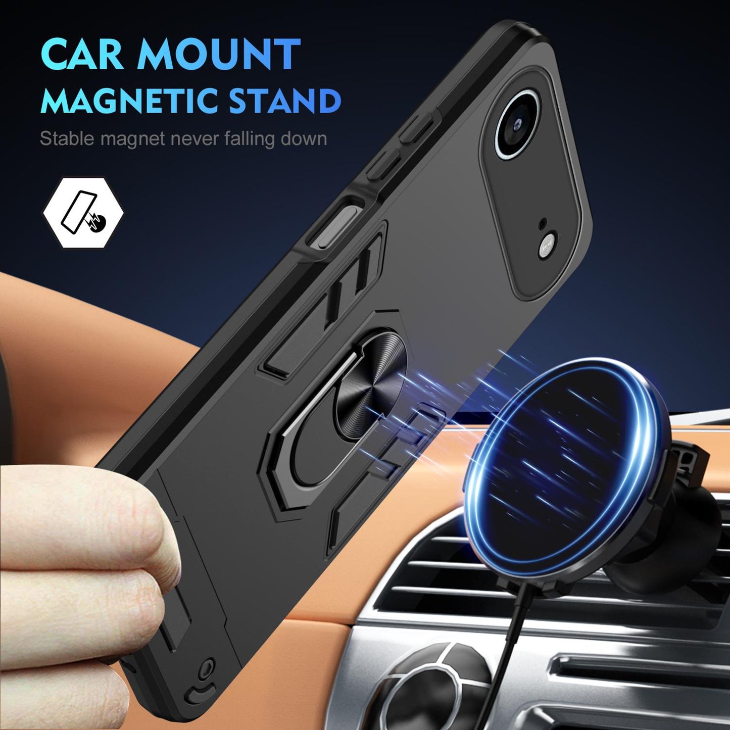 Apple iPhone Air Shockproof Metal Ring Holder Phone Case with 360 degrees Rotating Kickstand, Ultra Slim Protective Cover, Raised Camera Guard, PC Silicone Armour Shell, Anti-Scratch Back & Edge Protection