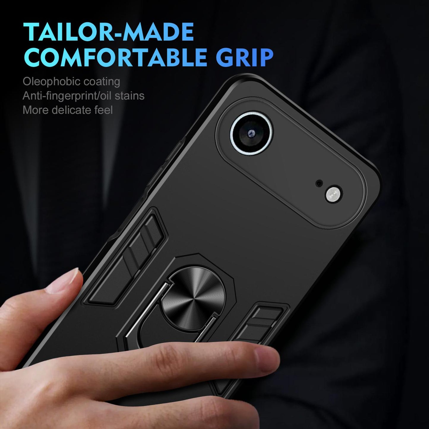 Apple iPhone Air Shockproof Metal Ring Holder Phone Case with 360 degrees Rotating Kickstand, Ultra Slim Protective Cover, Raised Camera Guard, PC Silicone Armour Shell, Anti-Scratch Back & Edge Protection