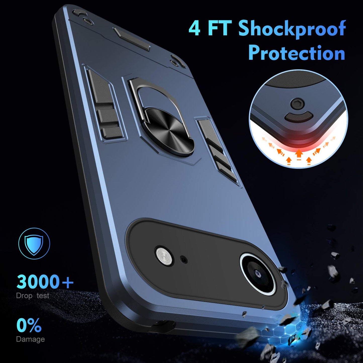 Apple iPhone Air Shockproof Metal Ring Holder Phone Case with 360 degrees Rotating Kickstand, Ultra Slim Protective Cover, Raised Camera Guard, PC Silicone Armour Shell, Anti-Scratch Back & Edge Protection