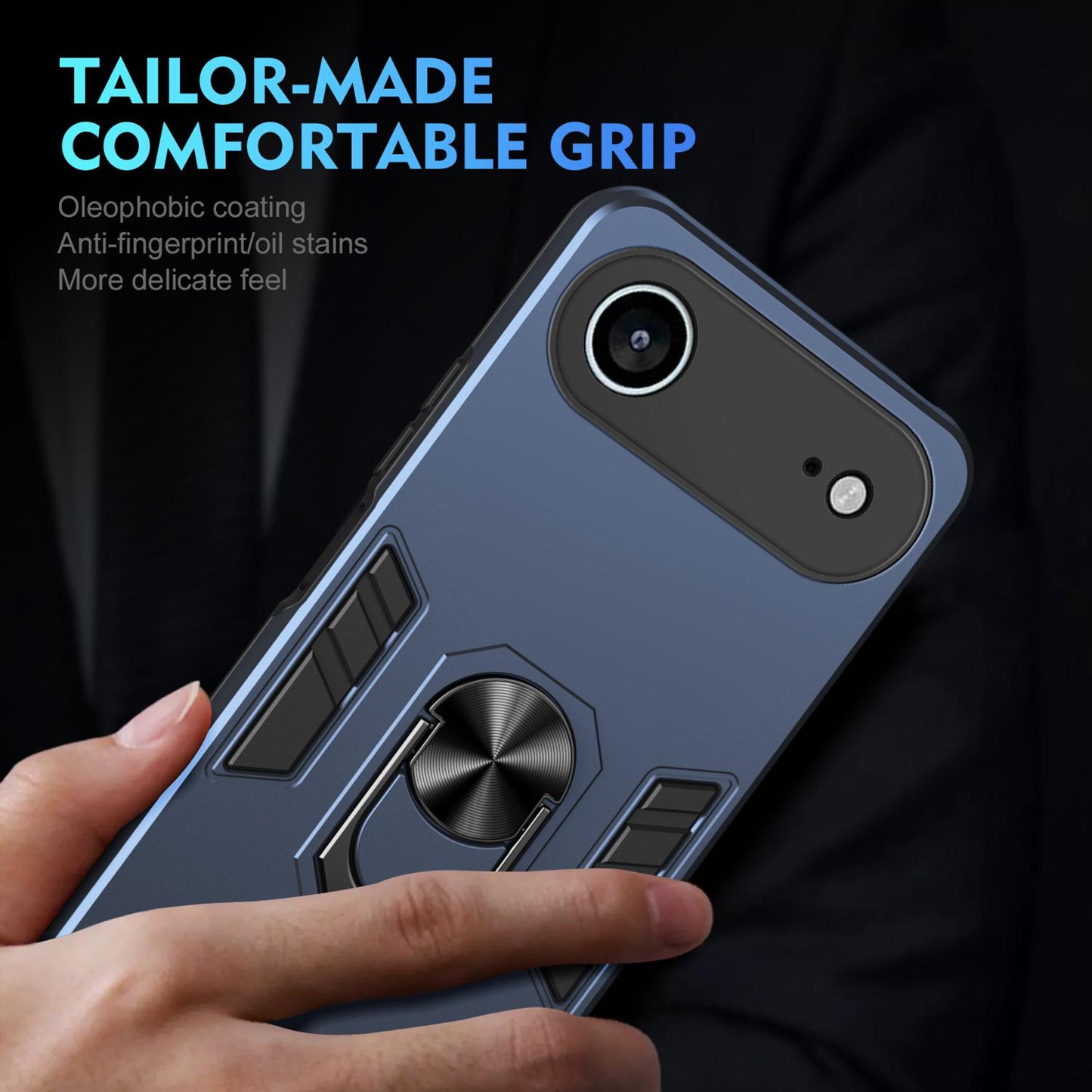 Apple iPhone Air Shockproof Metal Ring Holder Phone Case with 360 degrees Rotating Kickstand, Ultra Slim Protective Cover, Raised Camera Guard, PC Silicone Armour Shell, Anti-Scratch Back & Edge Protection
