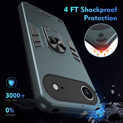 Apple iPhone Air Shockproof Metal Ring Holder Phone Case with 360 degrees Rotating Kickstand, Ultra Slim Protective Cover, Raised Camera Guard, PC Silicone Armour Shell, Anti-Scratch Back & Edge Protection