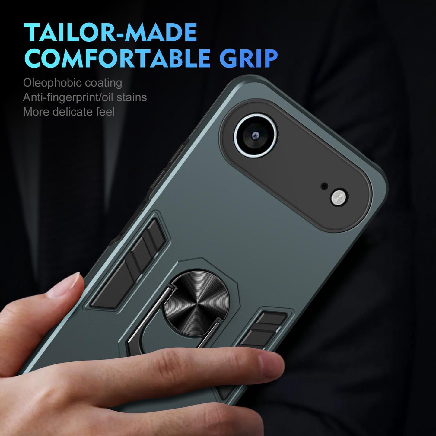 Apple iPhone Air Shockproof Metal Ring Holder Phone Case with 360 degrees Rotating Kickstand, Ultra Slim Protective Cover, Raised Camera Guard, PC Silicone Armour Shell, Anti-Scratch Back & Edge Protection