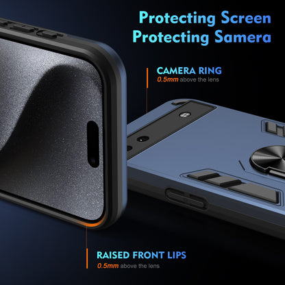 Google Pixel 6a Shockproof Metal Ring Holder Phone Case with 360 degrees Rotating Kickstand, Ultra Slim Protective Cover, Raised Camera Guard, PC Silicone Armour Shell, Anti-Scratch Back & Edge Protection