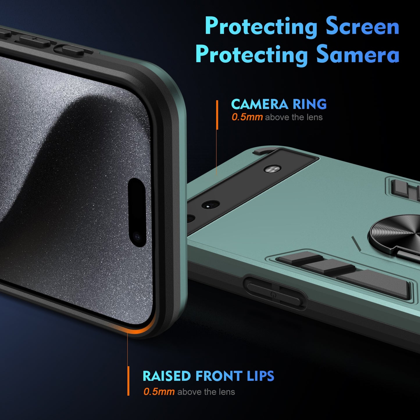 Google Pixel 6a Shockproof Metal Ring Holder Phone Case with 360 degrees Rotating Kickstand, Ultra Slim Protective Cover, Raised Camera Guard, PC Silicone Armour Shell, Anti-Scratch Back & Edge Protection