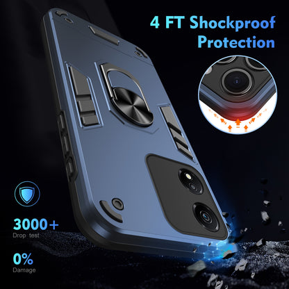 Honor X5 Plus Shockproof Metal Ring Holder Phone Case with 360 degrees Rotating Kickstand, Ultra Slim Protective Cover, Raised Camera Guard, PC Silicone Armour Shell, Anti-Scratch Back & Edge Protection