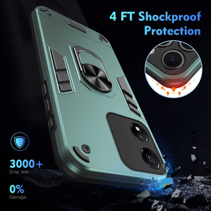 Honor X5 Plus Shockproof Metal Ring Holder Phone Case with 360 degrees Rotating Kickstand, Ultra Slim Protective Cover, Raised Camera Guard, PC Silicone Armour Shell, Anti-Scratch Back & Edge Protection
