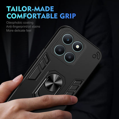 Honor X6a Shockproof Metal Ring Holder Phone Case with 360 degrees Rotating Kickstand, Ultra Slim Protective Cover, Raised Camera Guard, PC Silicone Armour Shell, Anti-Scratch Back & Edge Protection