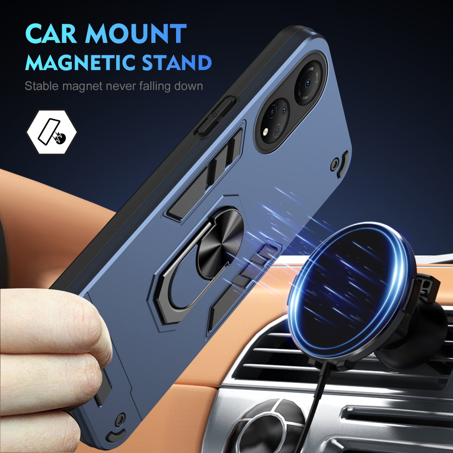 Honor X7 Shockproof Metal Ring Holder Phone Case with 360 degrees Rotating Kickstand, Ultra Slim Protective Cover, Raised Camera Guard, PC Silicone Armour Shell, Anti-Scratch Back & Edge Protection