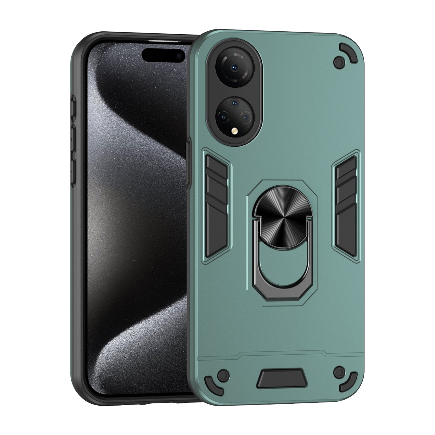 Honor X7 Shockproof Metal Ring Holder Phone Case with 360 degrees Rotating Kickstand, Ultra Slim Protective Cover, Raised Camera Guard, PC Silicone Armour Shell, Anti-Scratch Back & Edge Protection