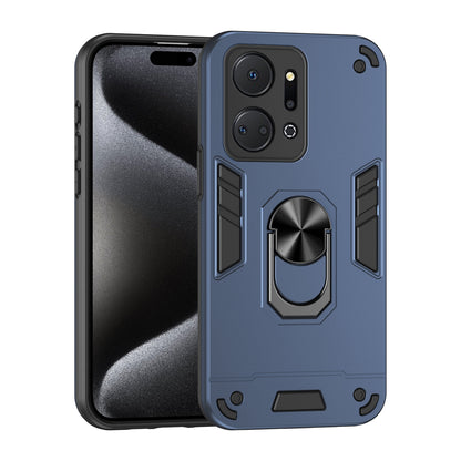 Honor X7a Shockproof Metal Ring Holder Phone Case with 360 degrees Rotating Kickstand, Ultra Slim Protective Cover, Raised Camera Guard, PC Silicone Armour Shell, Anti-Scratch Back & Edge Protection