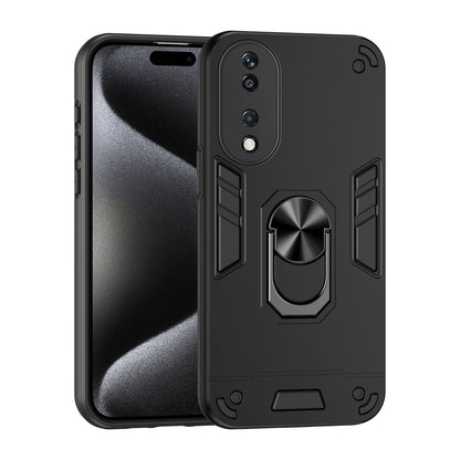 Honor X7b Shockproof Metal Ring Holder Phone Case with 360 degrees Rotating Kickstand, Ultra Slim Protective Cover, Raised Camera Guard, PC Silicone Armour Shell, Anti-Scratch Back & Edge Protection
