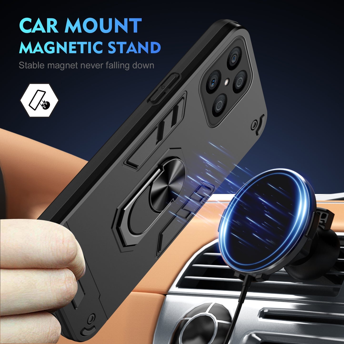 Honor X8 Shockproof Metal Ring Holder Phone Case with 360 degrees Rotating Kickstand, Ultra Slim Protective Cover, Raised Camera Guard, PC Silicone Armour Shell, Anti-Scratch Back & Edge Protection