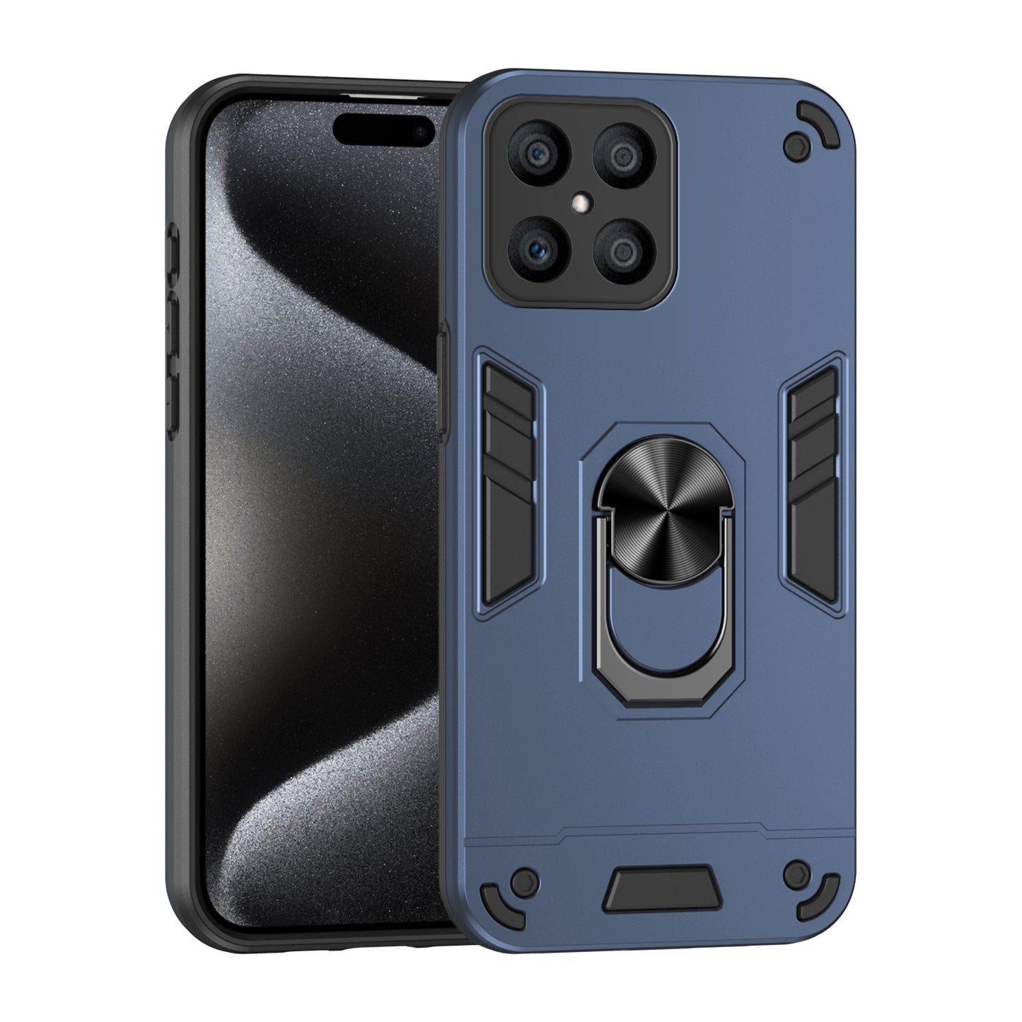 Honor X8 Shockproof Metal Ring Holder Phone Case with 360 degrees Rotating Kickstand, Ultra Slim Protective Cover, Raised Camera Guard, PC Silicone Armour Shell, Anti-Scratch Back & Edge Protection