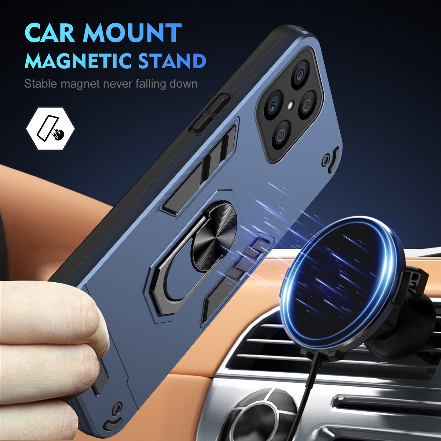 Honor X8 Shockproof Metal Ring Holder Phone Case with 360 degrees Rotating Kickstand, Ultra Slim Protective Cover, Raised Camera Guard, PC Silicone Armour Shell, Anti-Scratch Back & Edge Protection