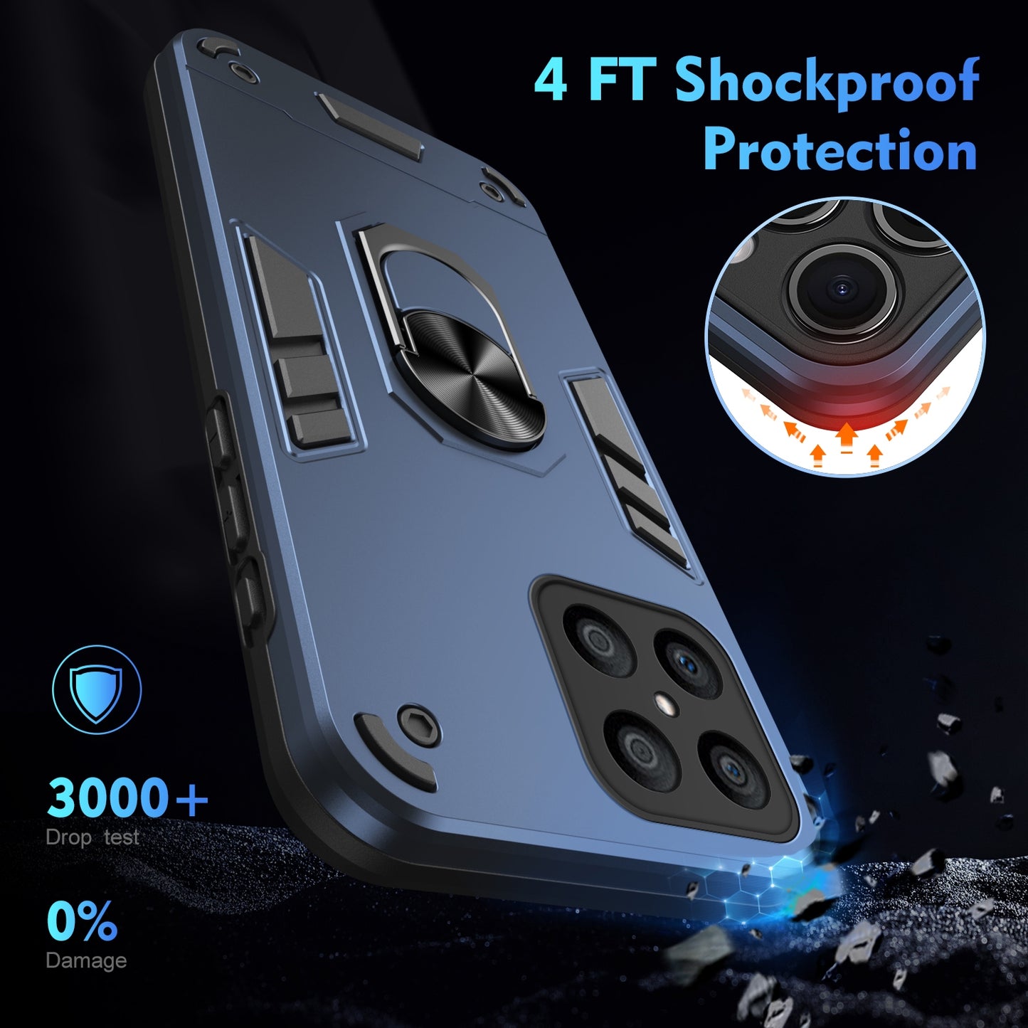 Honor X8 Shockproof Metal Ring Holder Phone Case with 360 degrees Rotating Kickstand, Ultra Slim Protective Cover, Raised Camera Guard, PC Silicone Armour Shell, Anti-Scratch Back & Edge Protection