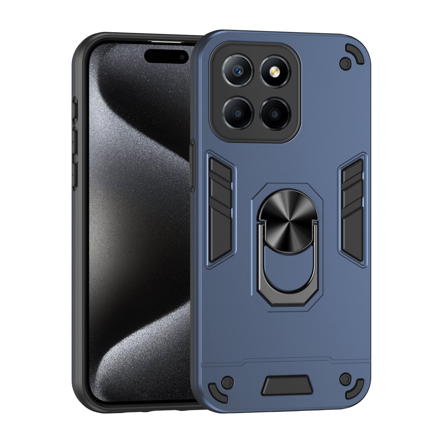 Honor X8 5G Shockproof Metal Ring Holder Phone Case with 360 degrees Rotating Kickstand, Ultra Slim Protective Cover, Raised Camera Guard, PC Silicone Armour Shell, Anti-Scratch Back & Edge Protection