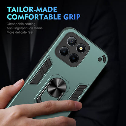Honor X8 5G Shockproof Metal Ring Holder Phone Case with 360 degrees Rotating Kickstand, Ultra Slim Protective Cover, Raised Camera Guard, PC Silicone Armour Shell, Anti-Scratch Back & Edge Protection