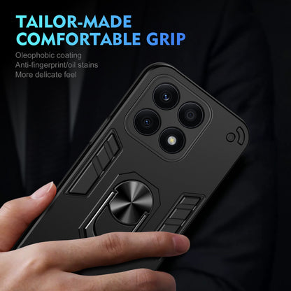 Honor X8a Shockproof Metal Ring Holder Phone Case with 360 degrees Rotating Kickstand, Ultra Slim Protective Cover, Raised Camera Guard, PC Silicone Armour Shell, Anti-Scratch Back & Edge Protection