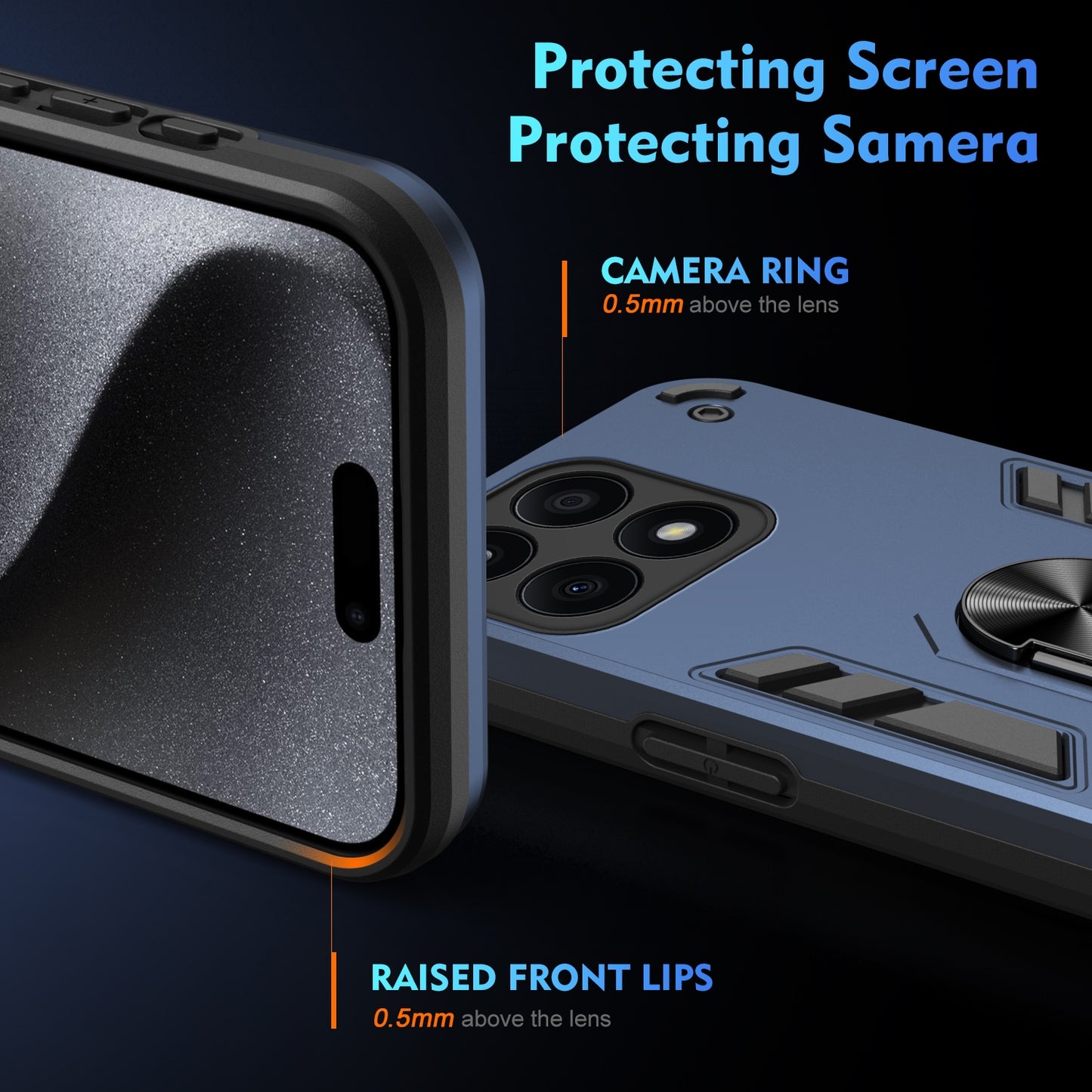Honor X8a Shockproof Metal Ring Holder Phone Case with 360 degrees Rotating Kickstand, Ultra Slim Protective Cover, Raised Camera Guard, PC Silicone Armour Shell, Anti-Scratch Back & Edge Protection